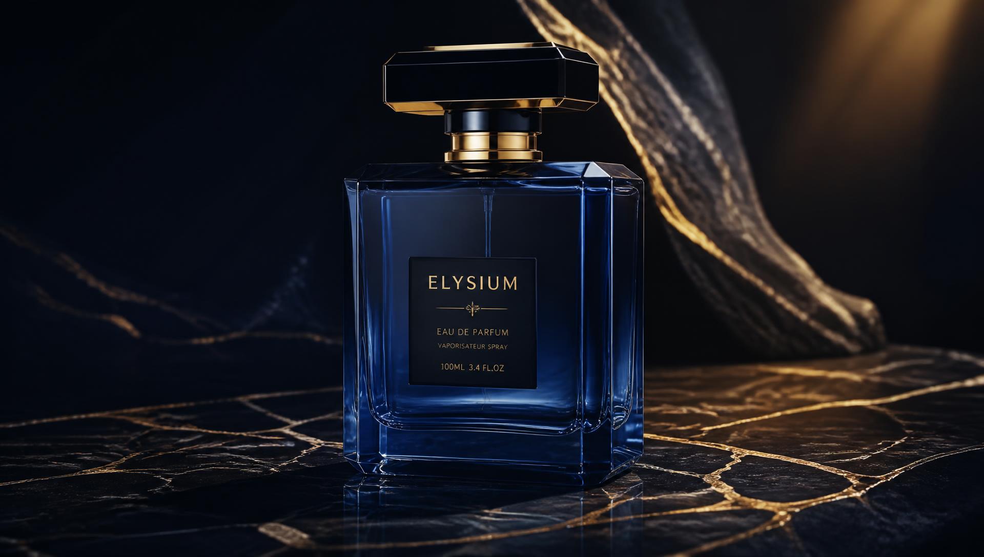 Designer perfume bottle on dark marble